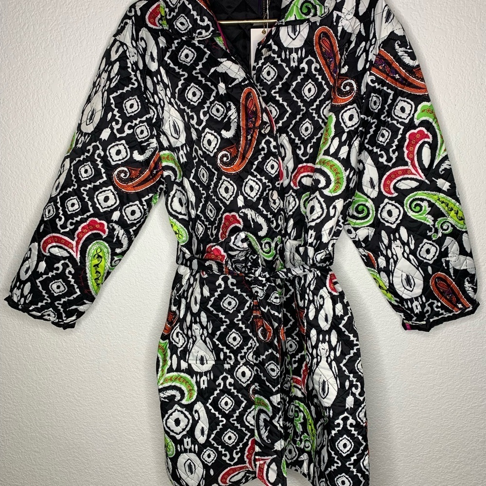 Emily Lovelock jacket quilted long women’s sz 10 vibrant Paisley